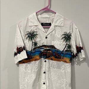 White Tropical Print Men's Shirt